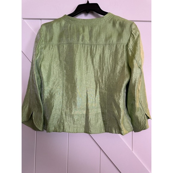 Ruby Rd Petite Button Up Women's Blazer Lime Green Metallic Size 8P‎ - Picture 3 of 7